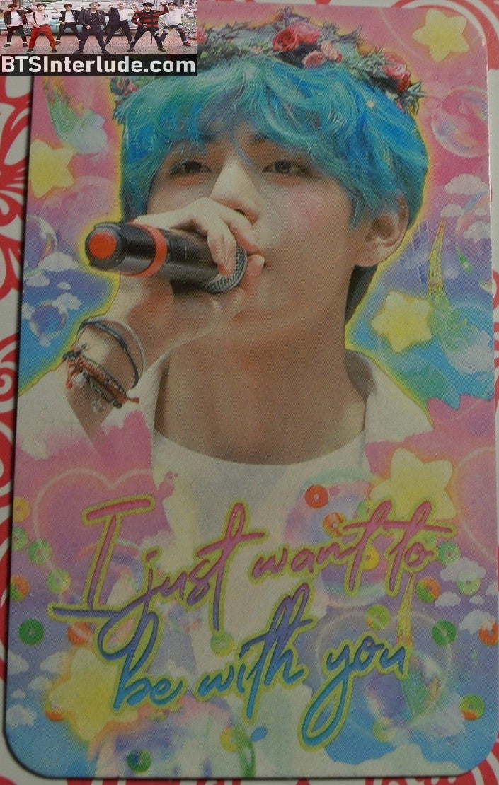 BTS PHOTOCARD FANSITE V KIM TAEHYUNG 김태형 BLUE HAIR FLOWER TIARA MIC PHOTO CARD