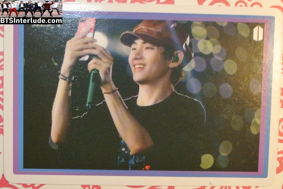 BTS PHOTOCARD FANSITE V KIM TAEHYUNG 김태형 BROWN CAP PHONE GREEN MIC SMILE PC PHOTO CARD