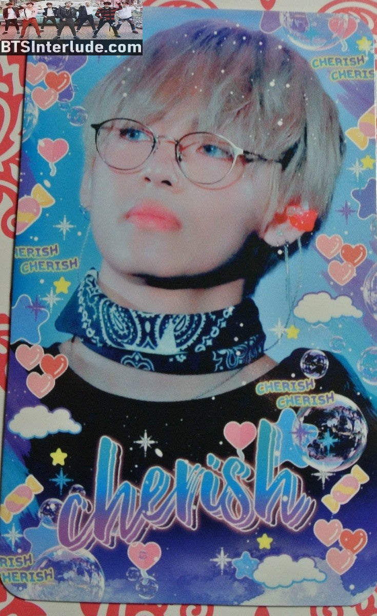 BTS PHOTOCARD FANSITE V KIM TAEHYUNG 김태형 CHERISH FANSITE BLOND HAIR GLASSES BLUE PHOTO CARD