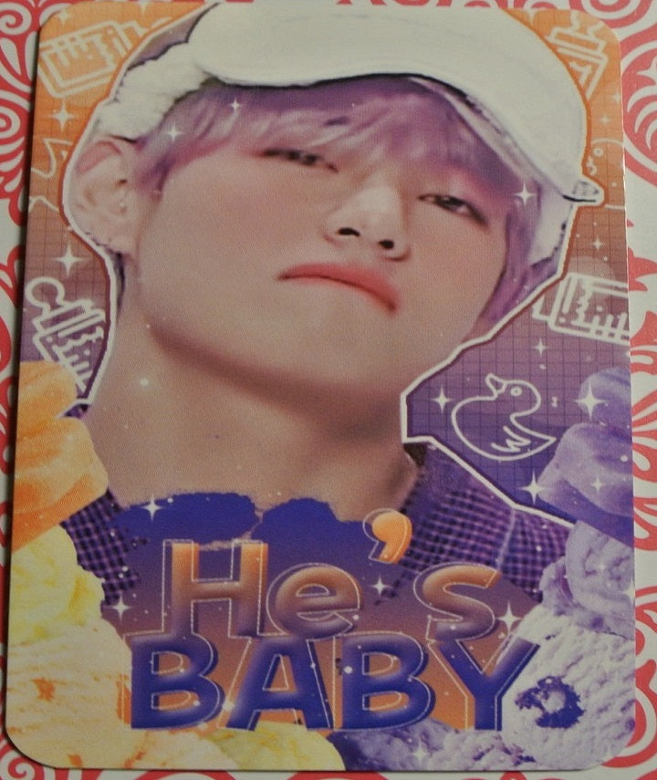BTS PHOTOCARD FANSITE V KIM TAEHYUNG 김태형 HE'S BABY FANSITE BLOND HAIR EYE MASK PHOTO CARD