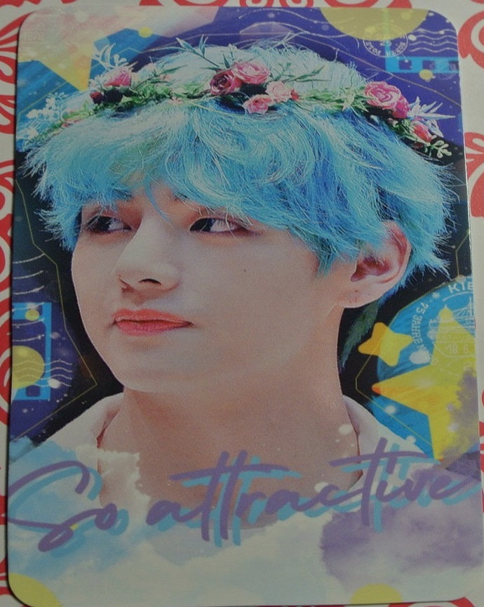 BTS PHOTOCARD FANSITE V KIM TAEHYUNG 김태형 KIEL 1 FANSITE BLUE HAIR FLOWER TIARA PHOTO CARD