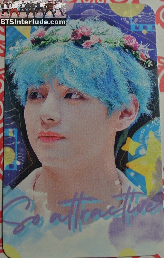 BTS PHOTOCARD FANSITE V KIM TAEHYUNG 김태형 KIEL 1 FANSITE BLUE HAIR FLOWER TIARA PHOTO CARD