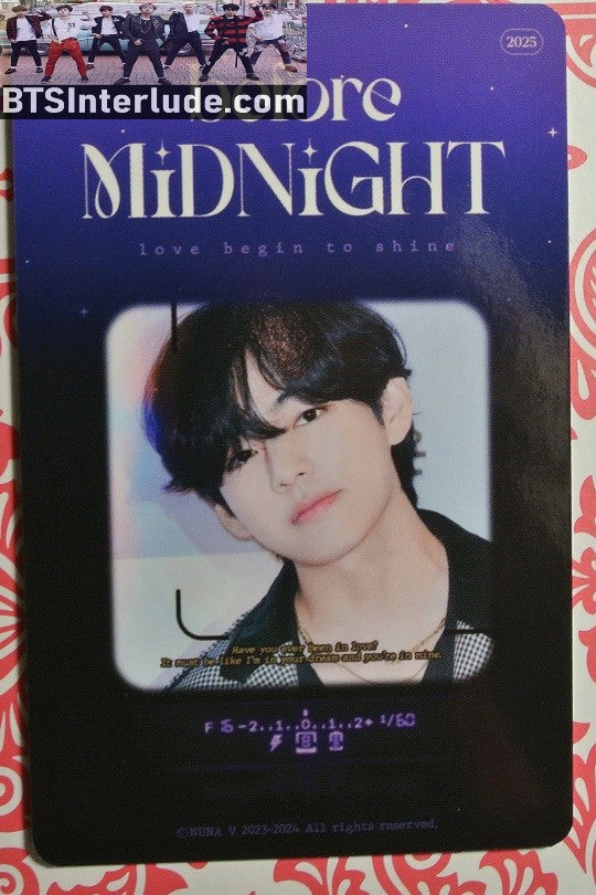 BTS PHOTOCARD FANSITE V KIM TAEHYUNG 김태형 BLACK WHITE CHECKED JACKET NUNA V FANSITE BEFORE MIDNIGHT PHOTO CARD PC