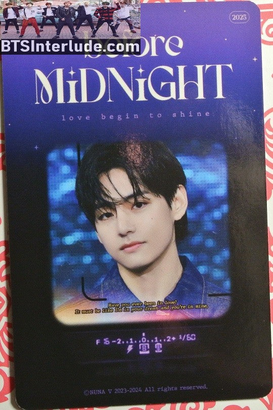 BTS PHOTOCARD FANSITE V KIM TAEHYUNG 김태형 HEAD TILT DARK BLUE JACKET NUNA V FANSITE BEFORE MIDNIGHT PHOTO CARD PC