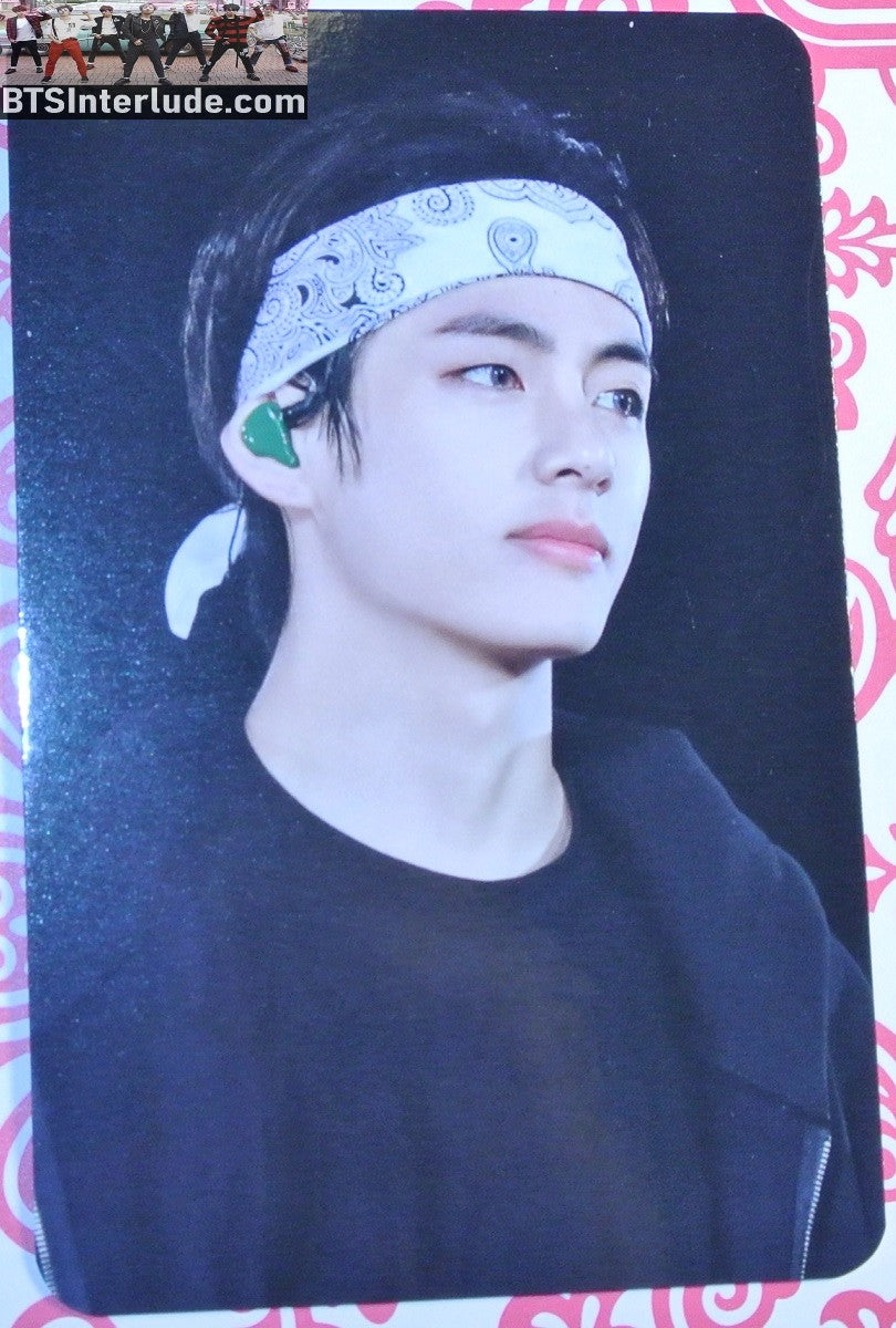 BTS PHOTOCARD FANSITE V KIM TAEHYUNG 김태형 BLACK SHIRT WHITE BANDANA NUNA V FANSITE MOMENT BECOMES FOREVER PHOTO CARD PC