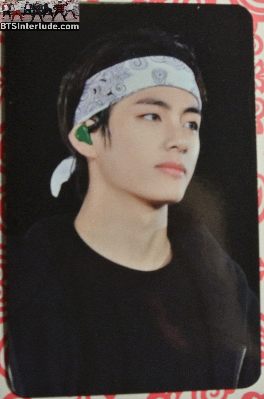 BTS PHOTOCARD FANSITE V KIM TAEHYUNG 김태형 BLACK SHIRT WHITE BANDANA NUNA V FANSITE MOMENT BECOMES FOREVER PHOTO CARD PC
