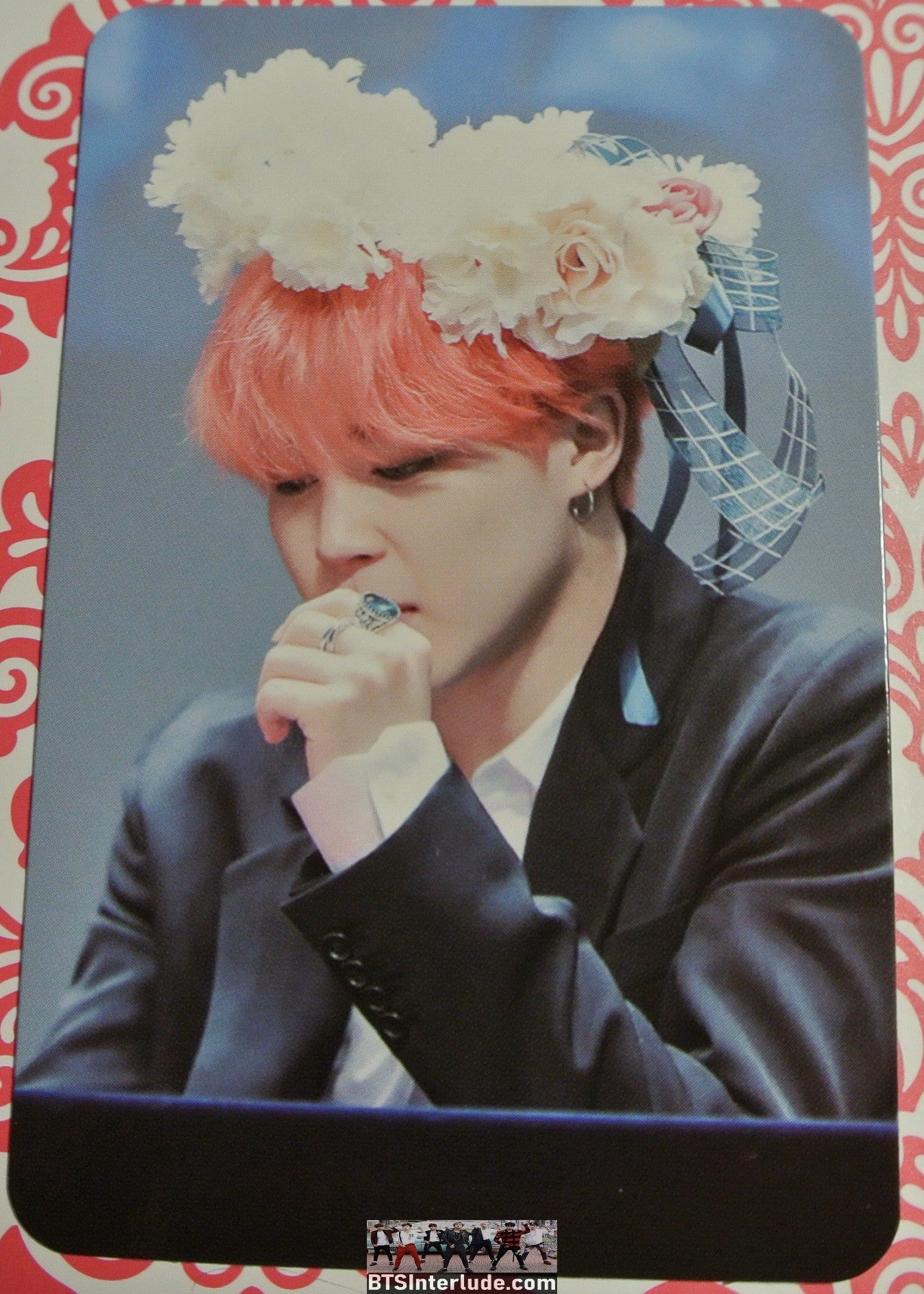 BTS PHOTOCARD FANSITE PARK JIMIN 박지민 PINK HAIR FANSIGN FLOWER TIARA PIECES OF MIND FANSITE NEVERMIND