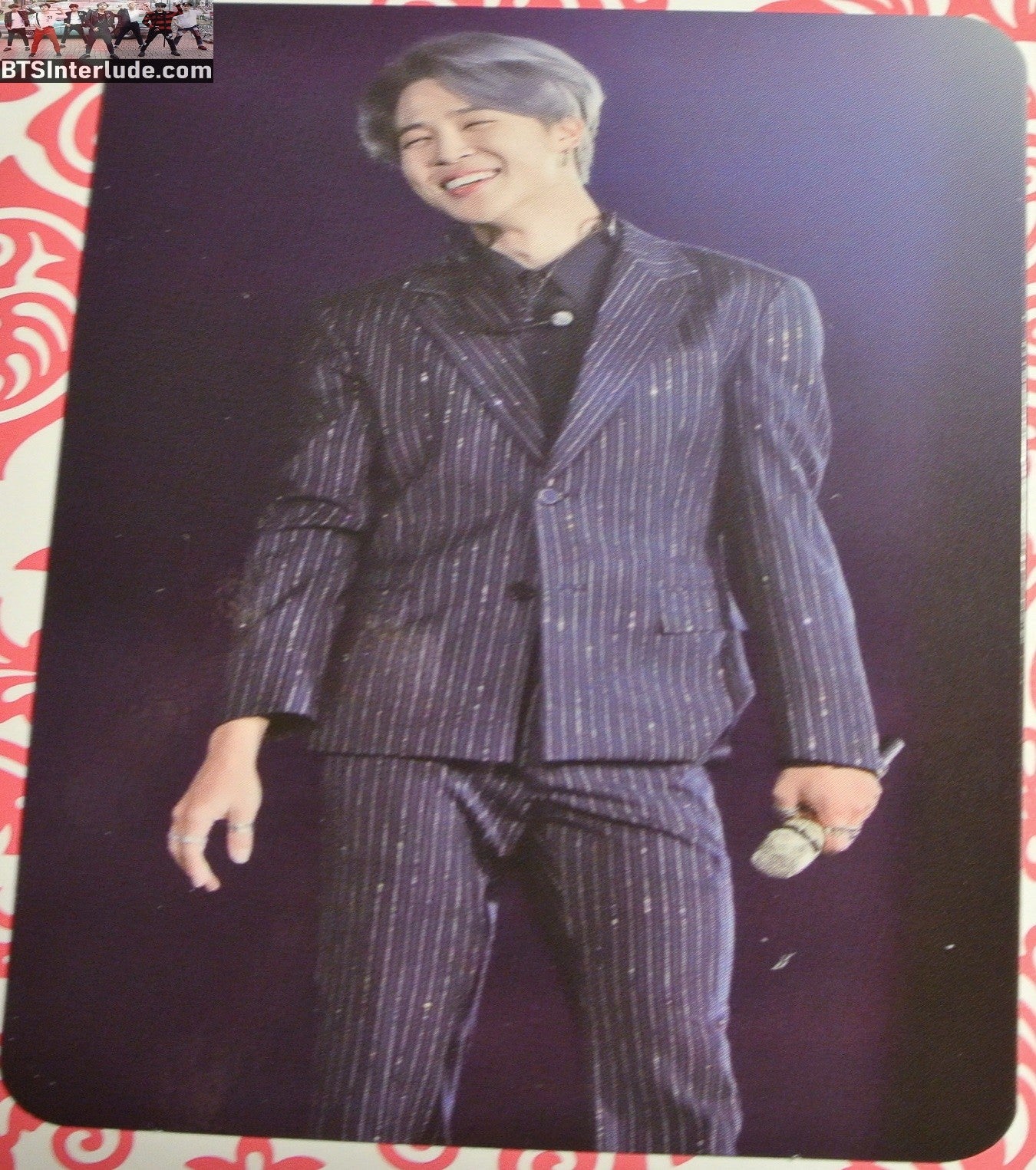 BTS PHOTOCARD FANSITE PARK JIMIN 박지민 SILVER HAIR BLACK PINSTRIPE SUIT PIECES OF MIND FANSITE NEVERMIND