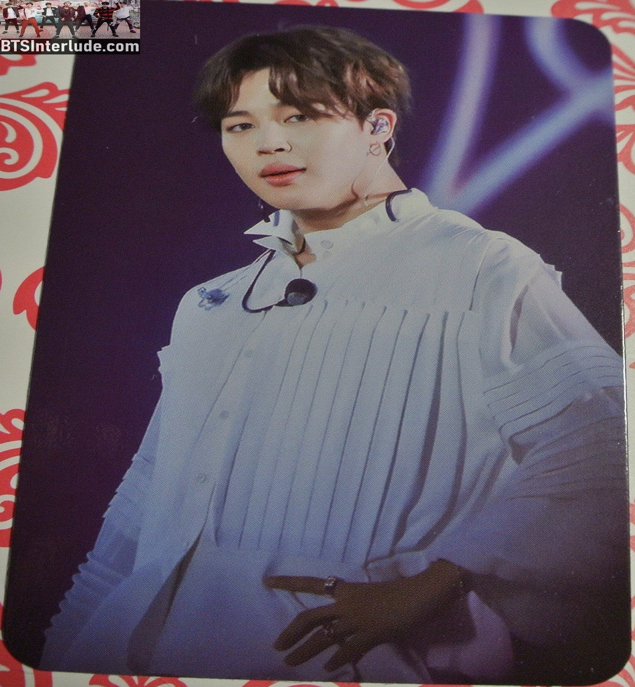 BTS PHOTOCARD FANSITE PARK JIMIN 박지민 WHITE PLEATED LONG SLEEVE SHIRT PIECES OF MIND FANSITE NEVERMIND