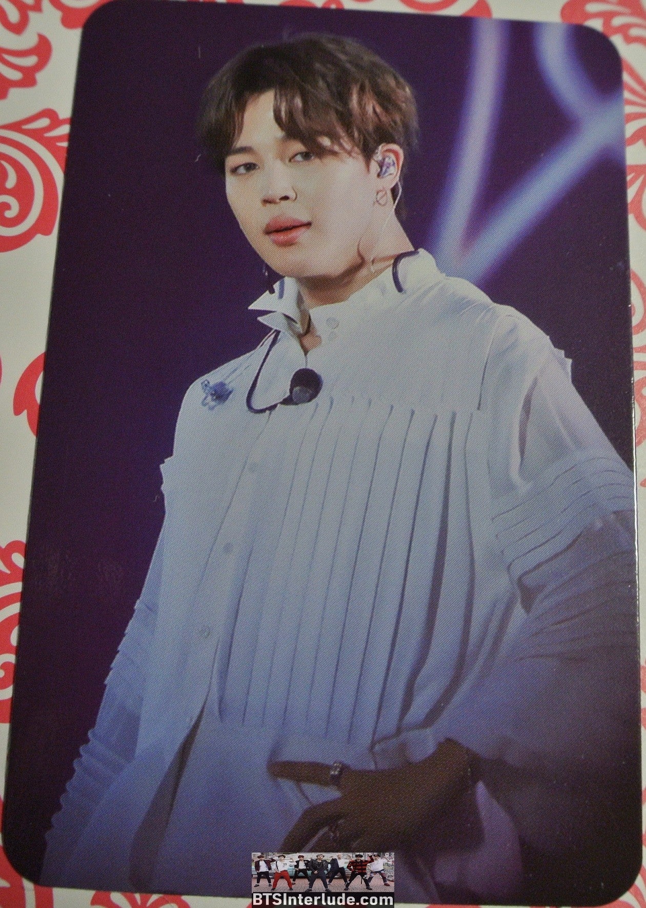 BTS PHOTOCARD FANSITE PARK JIMIN 박지민 WHITE PLEATED LONG SLEEVE SHIRT PIECES OF MIND FANSITE NEVERMIND