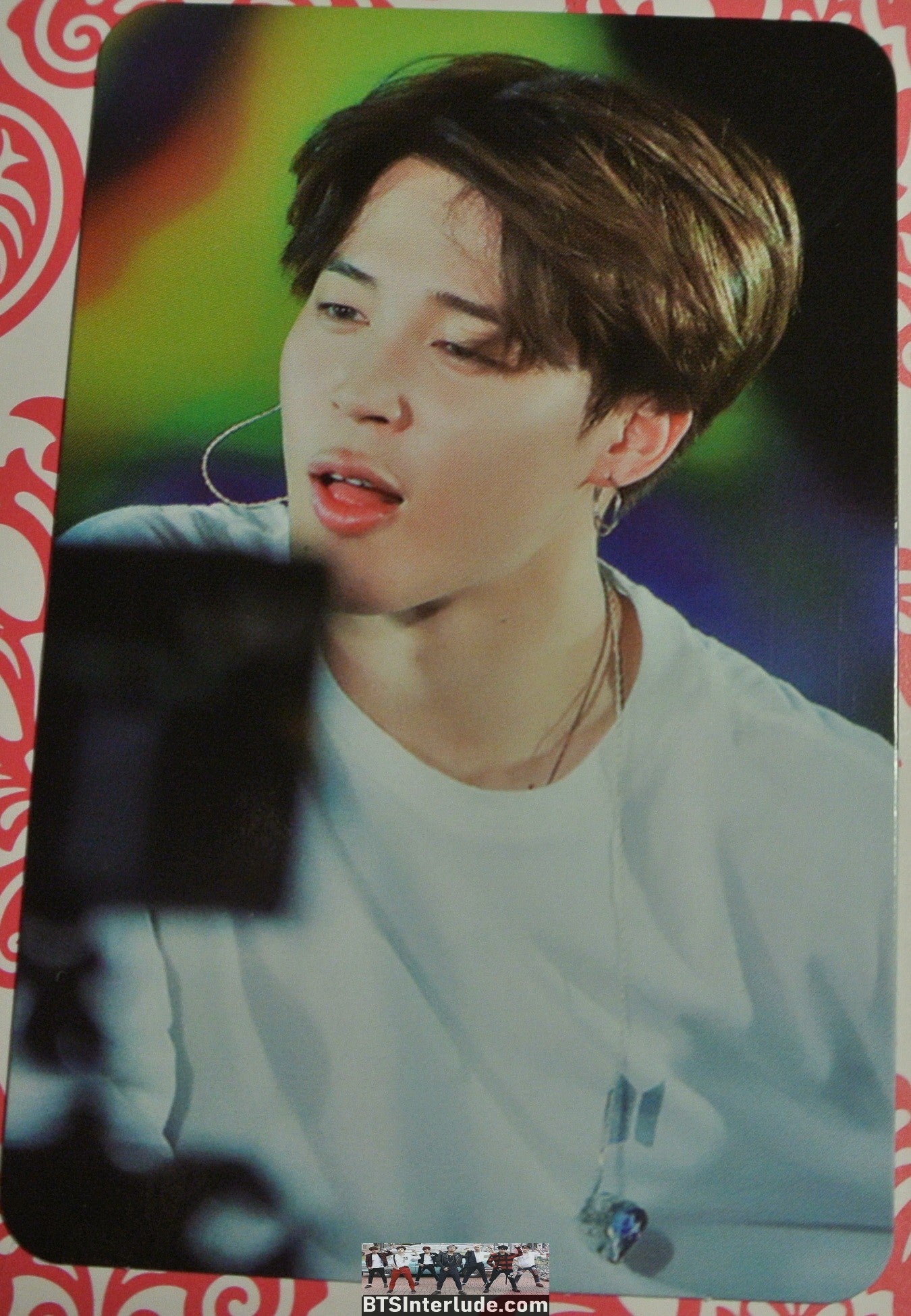 BTS PHOTOCARD FANSITE PARK JIMIN 박지민 WHITE LONG SLEEVE SHIRT OPEN MOUTH PIECES OF MIND FANSITE NEVERMIND