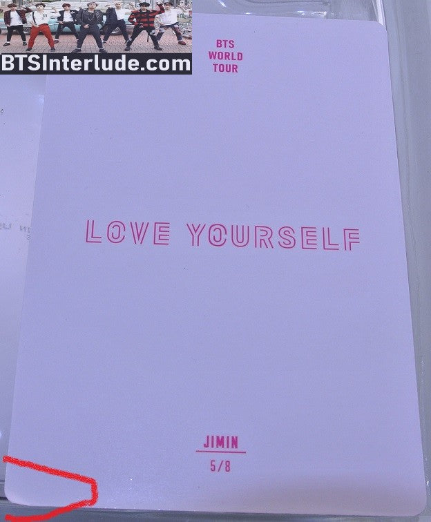 BTS PHOTOCARD OFFICIAL PARK JIMIN 박지민 LOVE YOURSELF WORLD TOUR #5 PHOTO CARD PC OFFICIAL MERCHANDISE