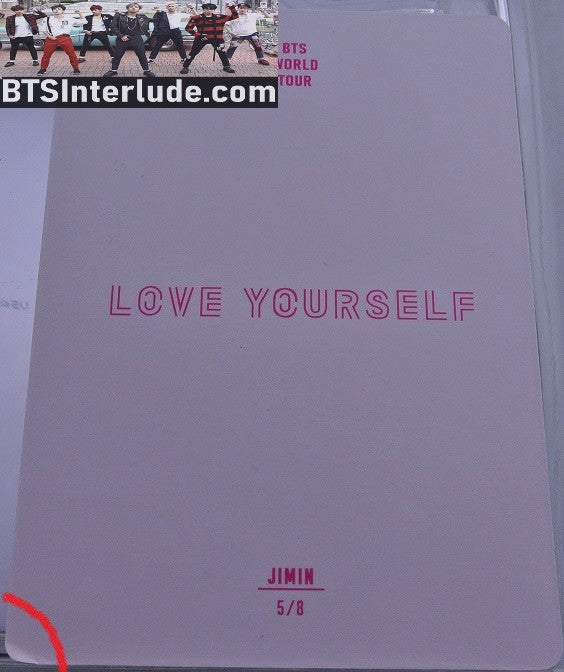 BTS PHOTOCARD OFFICIAL PARK JIMIN 박지민 LOVE YOURSELF WORLD TOUR #5 PHOTO CARD PC OFFICIAL MERCHANDISE