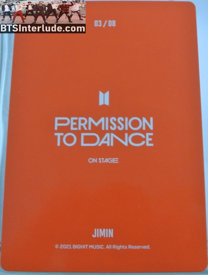 BTS PHOTOCARD OFFICIAL PARK JIMIN 박지민 PTD PERMISSION TO DANCE ON STAGE #3 OF 8 PHOTO CARD PC OFFICIAL MERCHANDISE