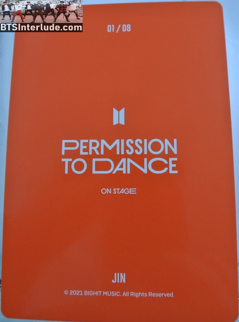 BTS PHOTOCARD OFFICIAL JIN KIM SEOKJIN 김석진 PTD PERMISSION TO DANCE ON STAGE #1 OF 8 PHOTO CARD PC OFFICIAL MERCHANDISE