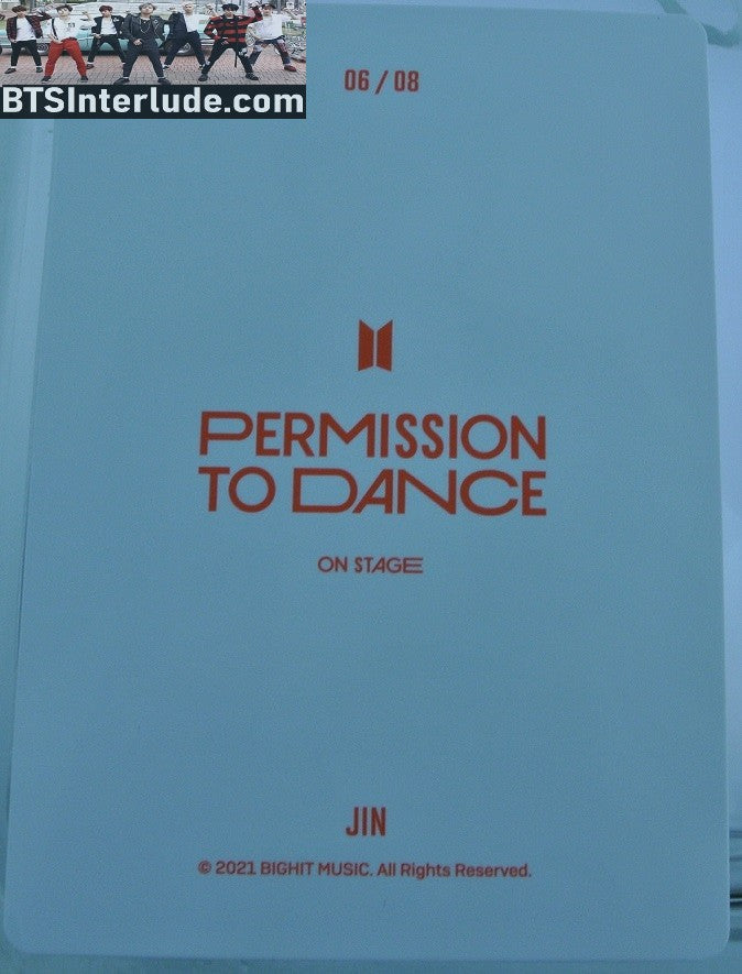 BTS PHOTOCARD OFFICIAL JIN KIM SEOKJIN 김석진 PTD PERMISSION TO DANCE ON STAGE #6 OF 8 PHOTO CARD PC OFFICIAL MERCHANDISE