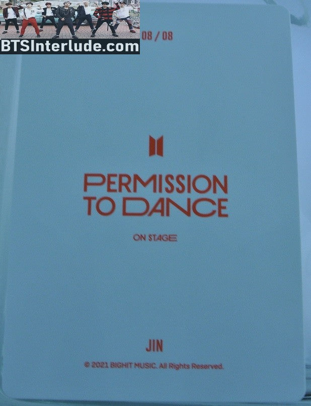 BTS PHOTOCARD OFFICIAL JIN KIM SEOKJIN 김석진 PTD PERMISSION TO DANCE ON STAGE #8 OF 8 PHOTO CARD PC OFFICIAL MERCHANDISE