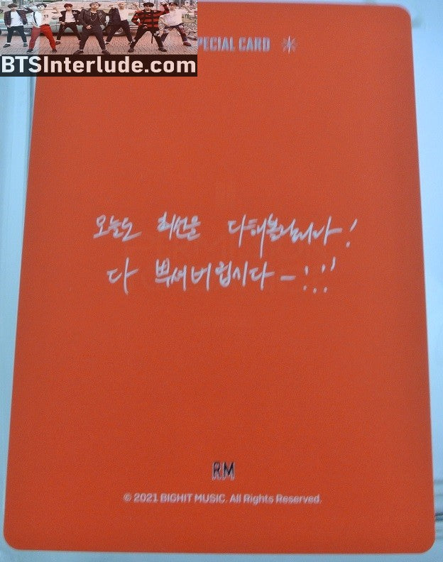 BTS PHOTOCARD OFFICIAL RM KIM NAMJOON 김남준 PTD PERMISSION TO DANCE ON STAGE SPECIAL MESSAGE PHOTO CARD PC OFFICIAL MERCHANDISE