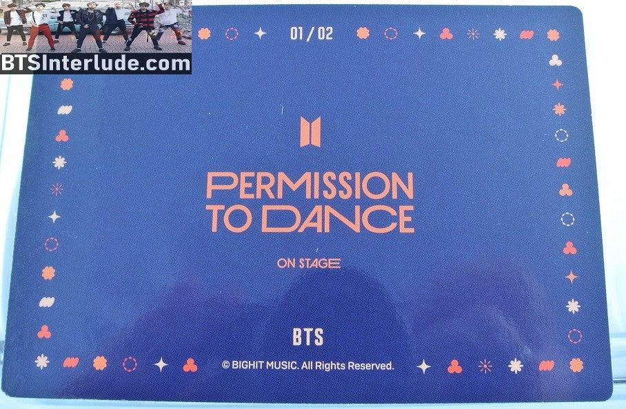 BTS PHOTOCARD OFFICIAL GROUP PERMISSION TO DANCE PTD SEOUL #1 JUNGKOOK V JIMIN RM J-HOPE SUGA JIN OFFICIAL MERCHANDISE LIMITED EDITION