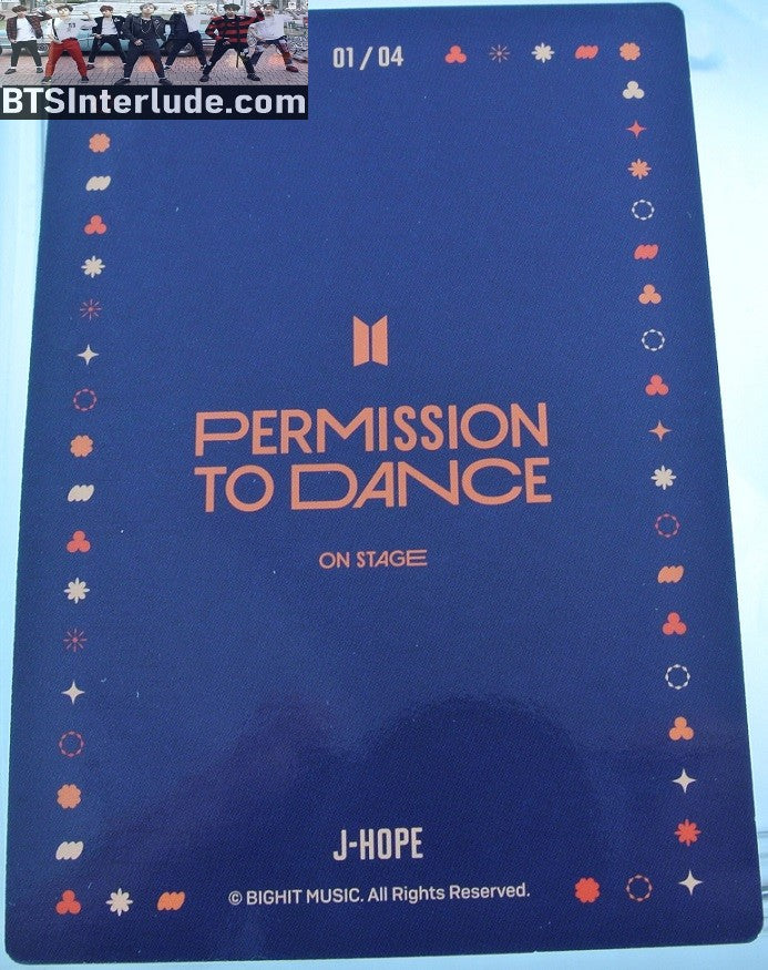 BTS PHOTOCARD OFFICIAL J-HOPE JUNG HOSEOK 정호석 PTD PERMISSION TO DANCE ON STAGE SEOUL #1 OF 4 PHOTO CARD PC NEW OFFICIAL MERCHANDISE