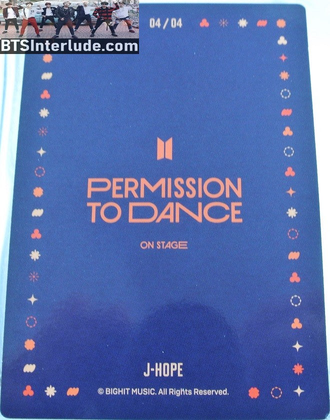 BTS PHOTOCARD OFFICIAL J-HOPE JUNG HOSEOK 정호석 PTD PERMISSION TO DANCE ON STAGE SEOUL #4 OF 4 PHOTO CARD PC NEW OFFICIAL MERCHANDISE