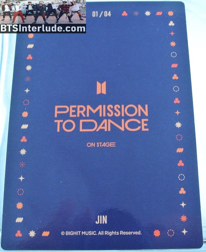 BTS PHOTOCARD OFFICIAL JIN KIM SEOKJIN 김석진 PTD PERMISSION TO DANCE ON STAGE SEOUL #1 OF 4 PHOTO CARD PC OFFICIAL MERCHANDISE