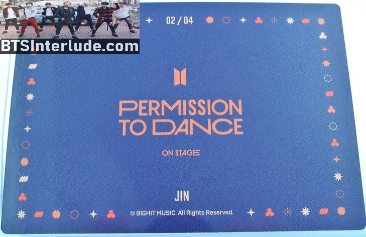 BTS PHOTOCARD OFFICIAL JIN KIM SEOKJIN 김석진 PTD PERMISSION TO DANCE ON STAGE SEOUL #2 OF 4 PHOTO CARD PC OFFICIAL MERCHANDISE