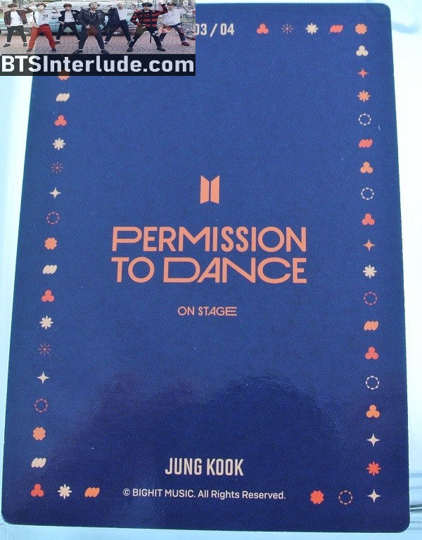 BTS PHOTOCARD OFFICIAL JEON JUNGKOOK 전정국 PTD PERMISSION TO DANCE ON STAGE SEOUL #3 OF 4 PHOTO CARD PC OFFICIAL MERCHANDISE