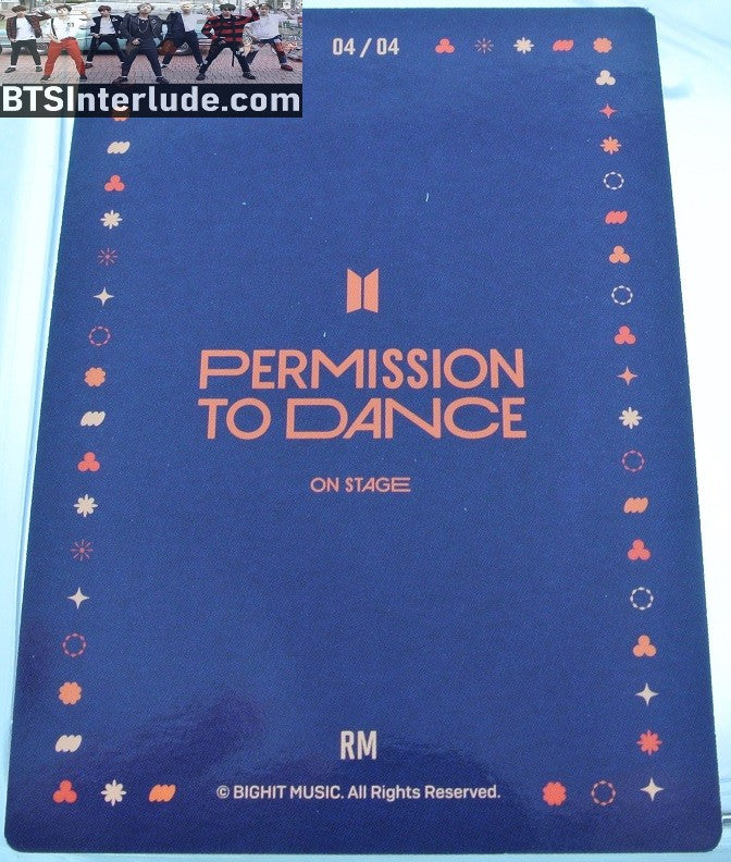BTS PHOTOCARD OFFICIAL RM KIM NAMJOON 김남준 PTD PERMISSION TO DANCE ON STAGE SEOUL #4 OF 4 PHOTO CARD PC OFFICIAL MERCHANDISE