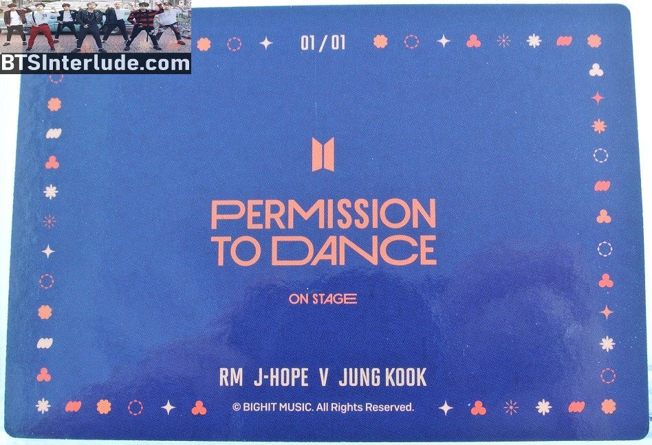 BTS PHOTOCARD OFFICIAL SUB-UNIT PERMISSION TO DANCE PTD SEOUL JUNGKOOK V RM J-HOPE OFFICIAL MERCHANDISE LIMITED EDITION