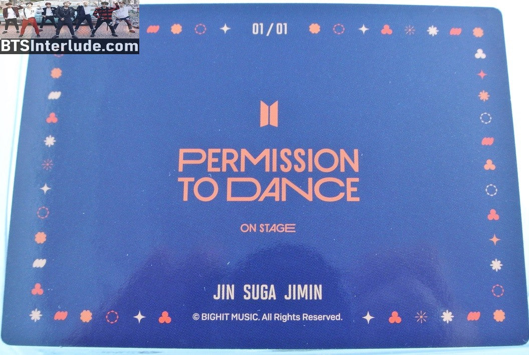 BTS PHOTOCARD OFFICIAL SUB-UNIT 2022 PERMISSION TO DANCE PTD SEOUL JIMIN SUGA JIN OFFICIAL MERCHANDISE LIMITED EDITION