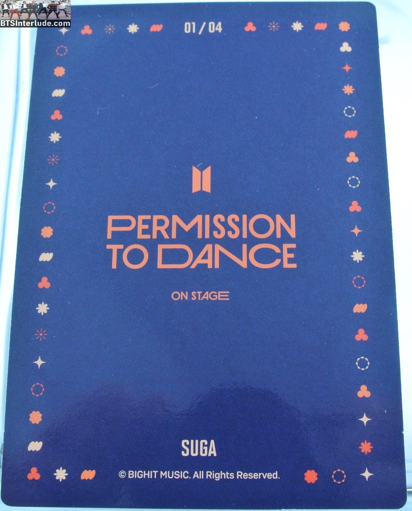 BTS PHOTOCARD OFFICIAL SUGA MIN YOONGI 민윤기 PTD PERMISSION TO DANCE ON STAGE SEOUL #1 OF 4 PHOTO CARD PC OFFICIAL MERCHANDISE