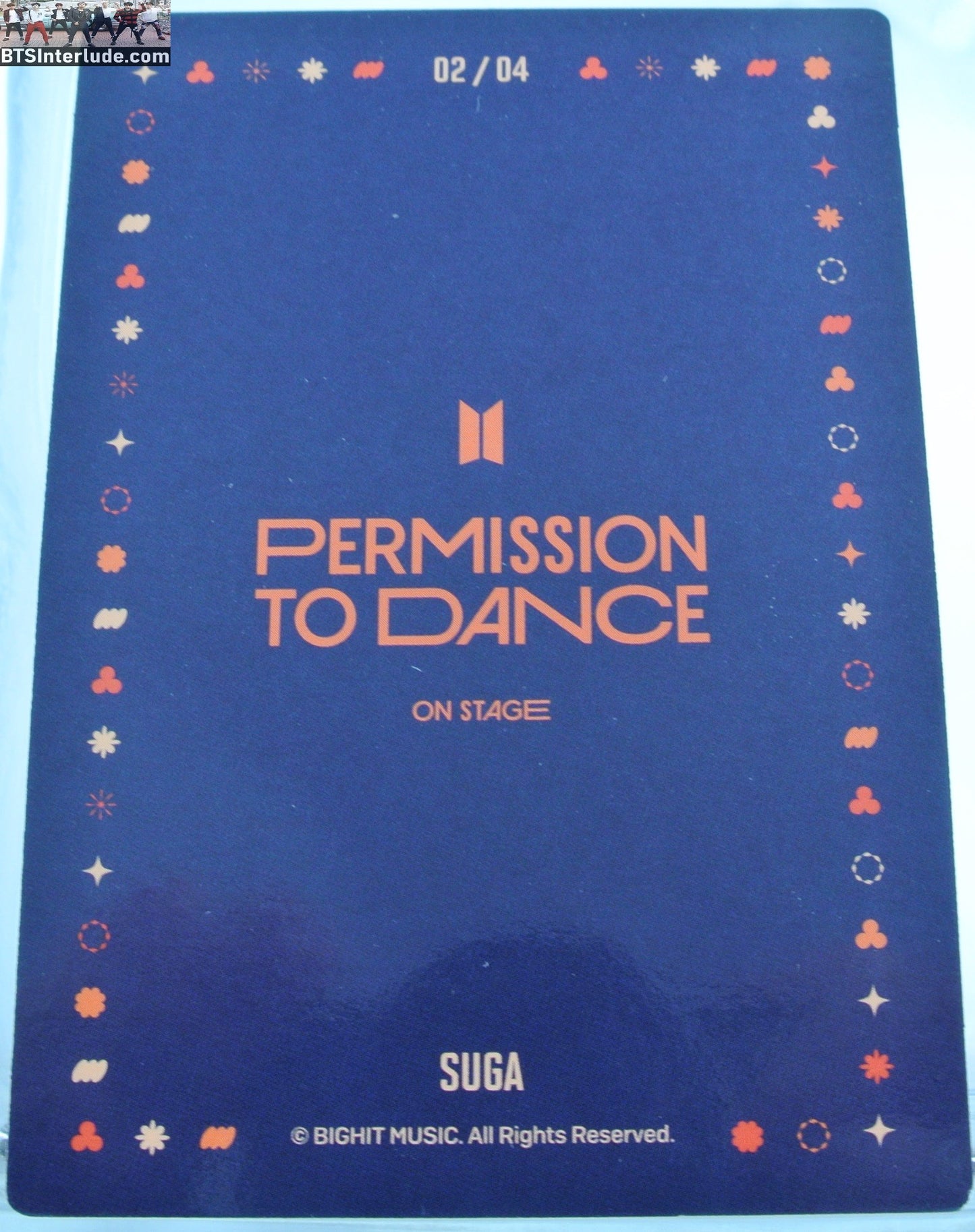 BTS PHOTOCARD OFFICIAL SUGA MIN YOONGI 민윤기 PTD PERMISSION TO DANCE ON STAGE SEOUL #2 OF 4 PHOTO CARD PC OFFICIAL MERCHANDISE