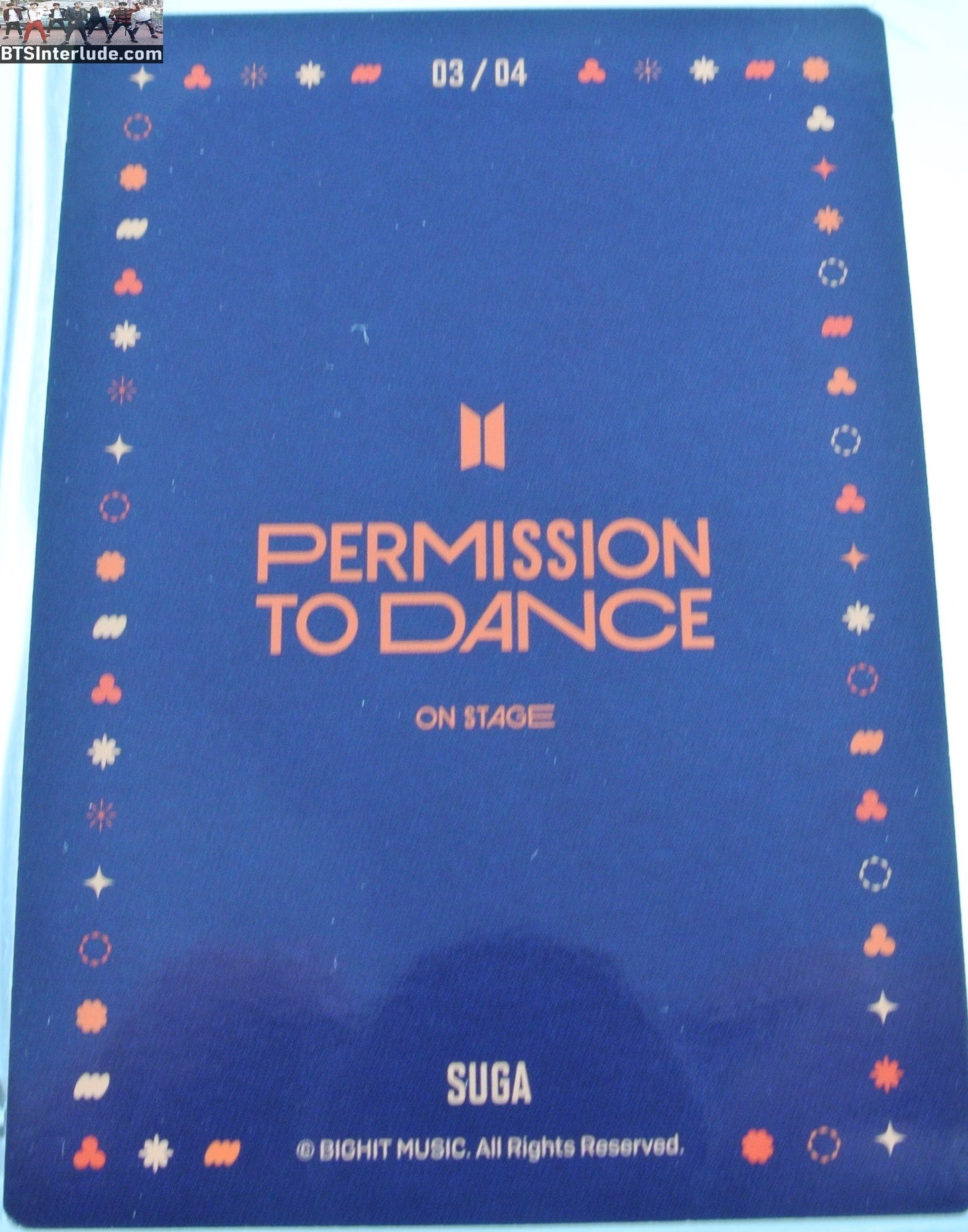BTS PHOTOCARD OFFICIAL SUGA MIN YOONGI 민윤기 PTD PERMISSION TO DANCE ON STAGE SEOUL #3 OF 4 PHOTO CARD PC OFFICIAL MERCHANDISE