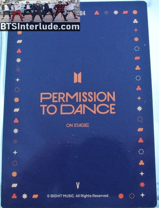 BTS PHOTOCARD OFFICIAL V KIM TAEHYUNG 김태형 PTD PERMISSION TO DANCE ON STAGE SEOUL #1 OF 4 PHOTO CARD PC OFFICIAL MERCHANDISE
