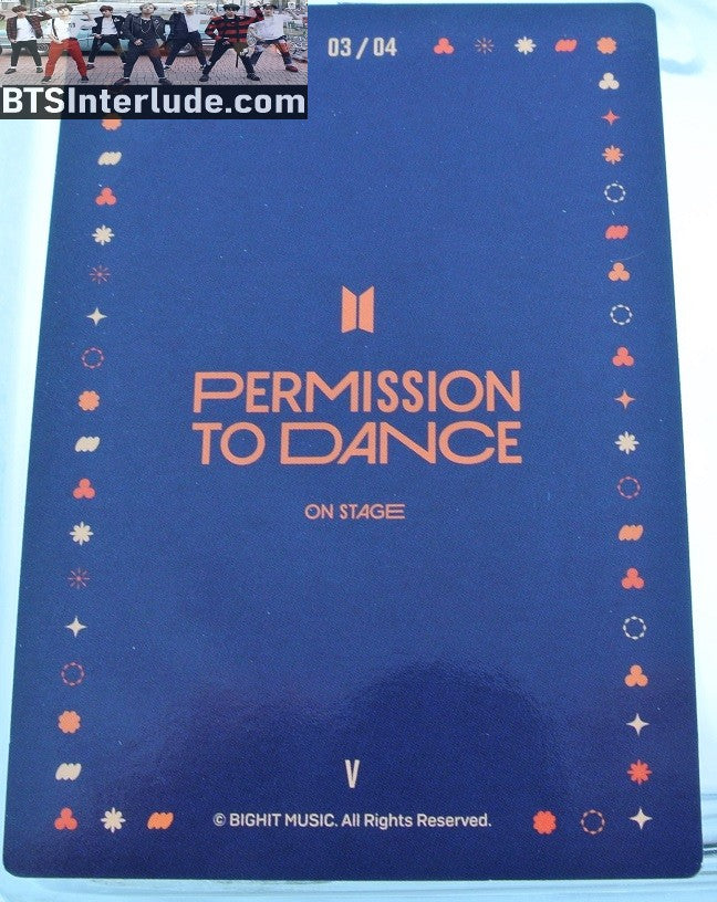 BTS PHOTOCARD OFFICIAL V KIM TAEHYUNG 김태형 PTD PERMISSION TO DANCE ON STAGE SEOUL #3 OF 4 PHOTO CARD PC OFFICIAL MERCHANDISE