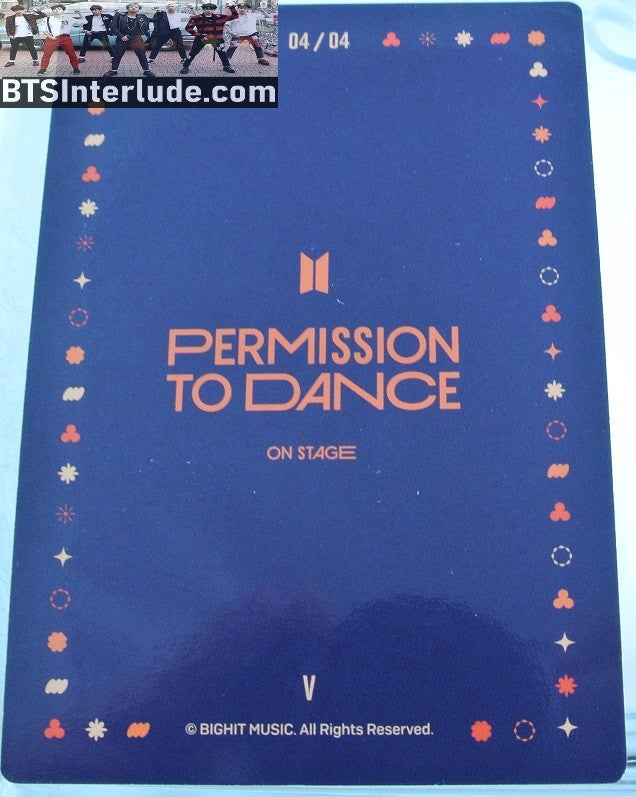 BTS PHOTOCARD OFFICIAL V KIM TAEHYUNG 김태형 PTD PERMISSION TO DANCE ON STAGE SEOUL #4 OF 4 PHOTO CARD PC OFFICIAL MERCHANDISE