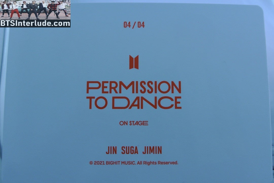 BTS PHOTOCARD OFFICIAL SUB-UNIT 2022 PERMISSION TO DANCE PTD #4 JIMIN SUGA JIN OFFICIAL MERCHANDISE LIMITED EDITION