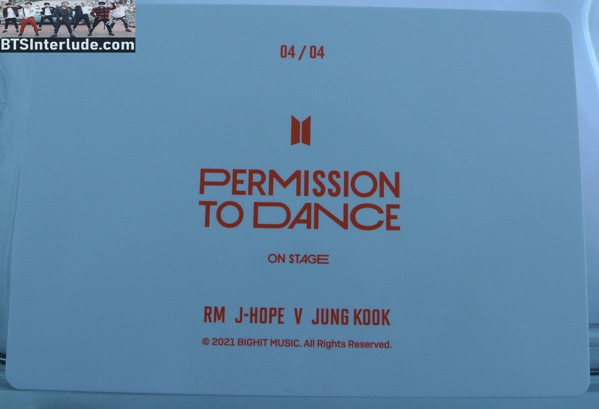 BTS PHOTOCARD OFFICIAL SUB-UNIT 2021 PERMISSION TO DANCE PTD #4 JUNGKOOK V RM J-HOPE OFFICIAL MERCHANDISE LIMITED EDITION