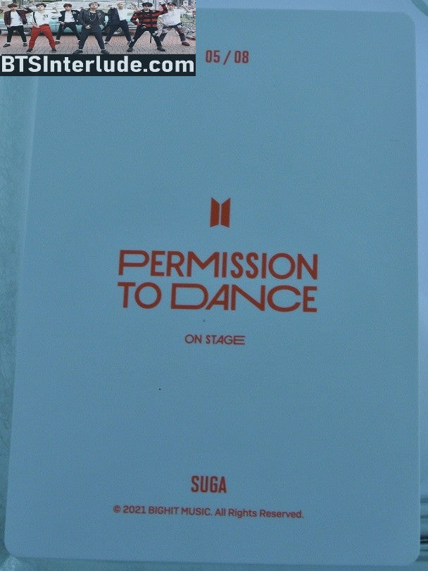 BTS PHOTOCARD OFFICIAL SUGA MIN YOONGI 민윤기 PTD PERMISSION TO DANCE ON STAGE #5 OF 8 PHOTO CARD PC OFFICIAL MERCHANDISE