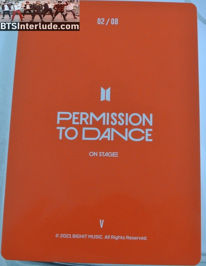 BTS PHOTOCARD OFFICIAL V KIM TAEHYUNG 김태형 PTD PERMISSION TO DANCE ON STAGE #2 OF 8 PHOTO CARD PC OFFICIAL MERCHANDISE