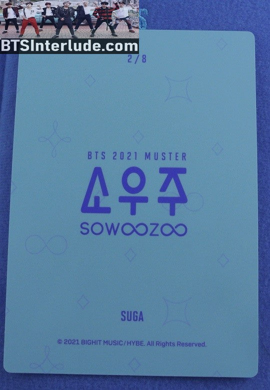 BTS PHOTOCARD OFFICIAL SUGA MIN YOONGI 민윤기 SOWOOZOO MUSTER #2 OF 8 PHOTO CARD PC OFFICIAL MERCHANDISE