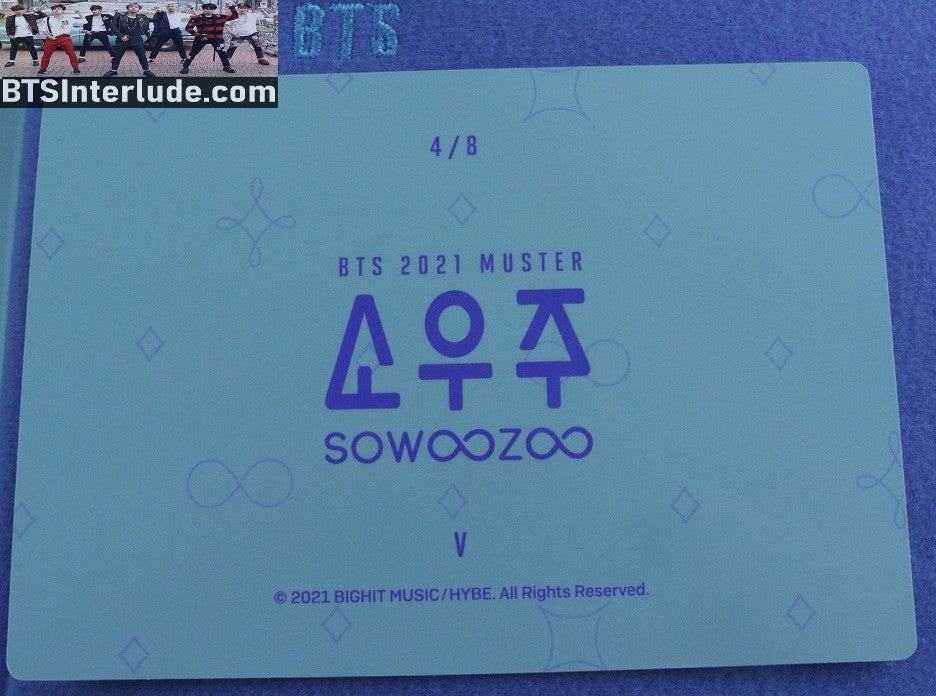 BTS PHOTOCARD OFFICIAL V KIM TAEHYUNG 김태형 SOWOOZOO MUSTER #4 OF 8 PHOTO CARD PC OFFICIAL MERCHANDISE