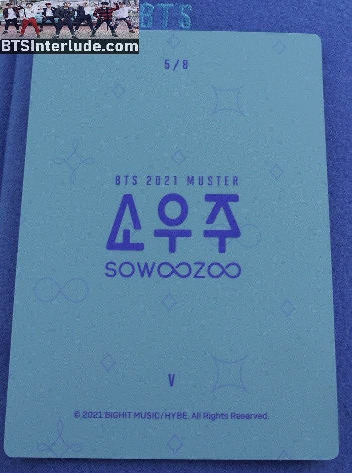BTS PHOTOCARD OFFICIAL V KIM TAEHYUNG 김태형 SOWOOZOO MUSTER #5 OF 8 PHOTO CARD PC OFFICIAL MERCHANDISE