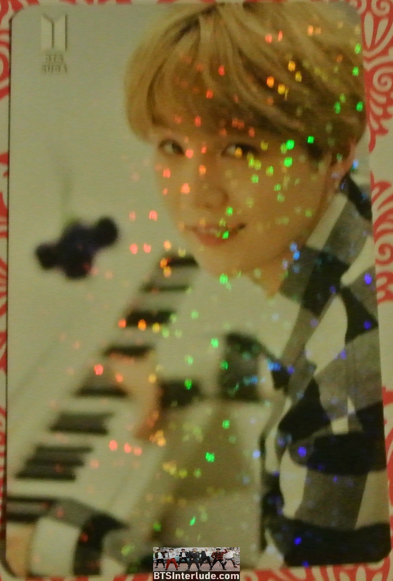 BTS PHOTOCARD FANSITE SUGA MIN YOONGI 민윤기 GLITTER 2 SIDED BLACK WHITE SHIRT PIANO BUNNY EARS PHOTO CARD
