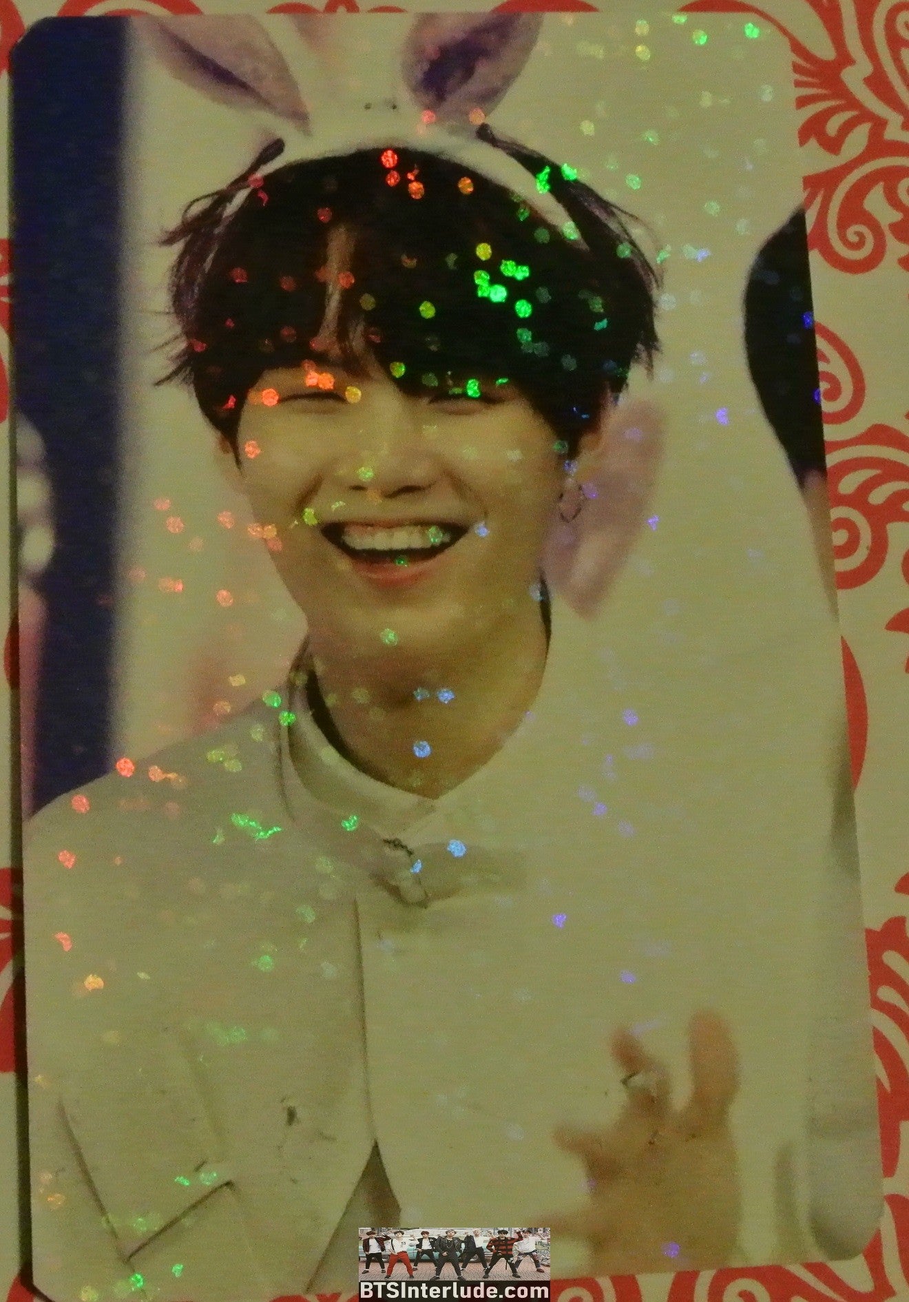 BTS PHOTOCARD FANSITE SUGA MIN YOONGI 민윤기 GLITTER 2 SIDED BLACK WHITE SHIRT PIANO BUNNY EARS PHOTO CARD