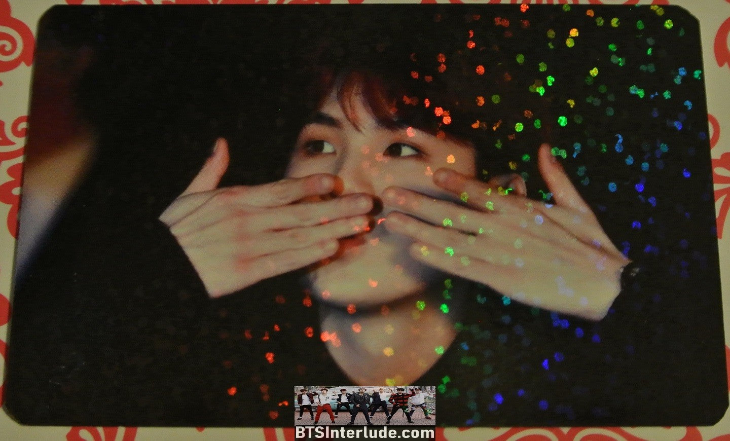 BTS PHOTOCARD FANSITE SUGA MIN YOONGI 민윤기 GLITTER 2 SIDED MOTS PERSONA FINGER HEART LAVENDER HAIR DOUBLE KISSES PHOTO CARD