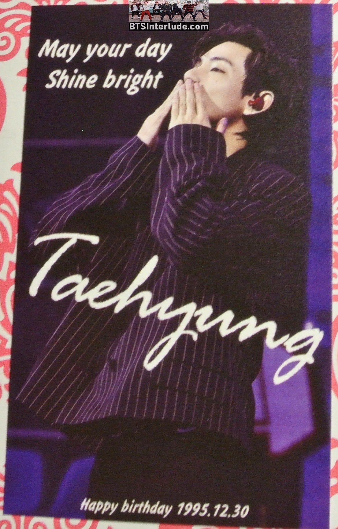 BTS PHOTOCARD FANSITE V KIM TAEHYUNG 김태형 BLACK PINSTRIPE JACKET THROWING KISSES FANSITE PC PHOTO CARD