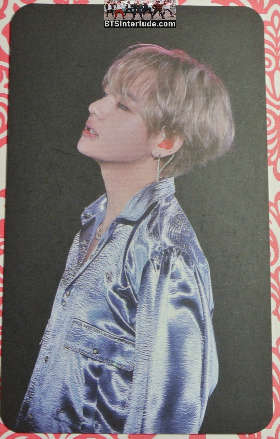 BTS PHOTOCARD V KIM TAEHYUNG BLONG HAIR BLUE SATIN SHIRT PROFILE COME ON OVER FANSITE PC PHOTO CARD