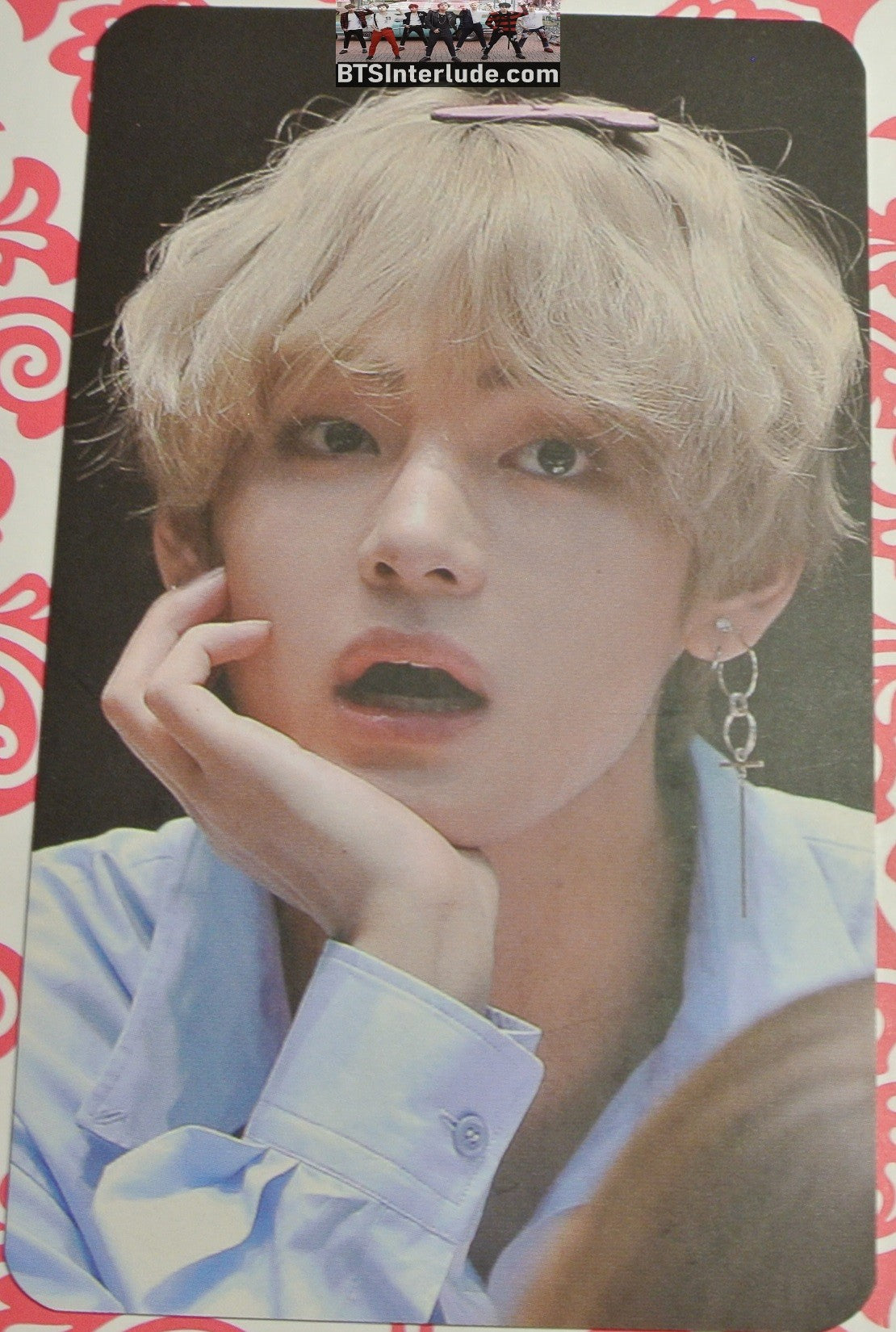 BTS PHOTOCARD V KIM TAEHYUNG BLOND HAIR FANSIGN MOUTH OPEN COME ON OVER FANSITE PC PHOTO CARD